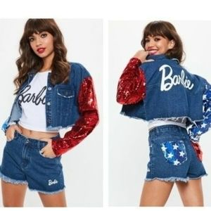 Missguided Barbie Sequin Jean Jacket, USA Flag Theme